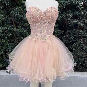 Poly USA by Neblon Rhinestone Floral Tulle Pink Fairy Tutu Dress Formal Small